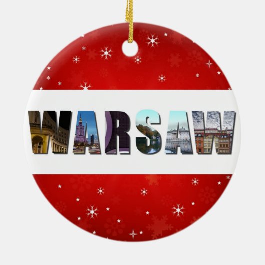 ワルシャワ・ポーランド旅行写真赤スノーフレーク・クリスマス セラミックオーナメント (裏面)