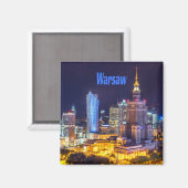 ワルシャワ・ポーランド・ナイト・スカイライン・ワルシャワ・スパイア マグネット (正面/裏面)