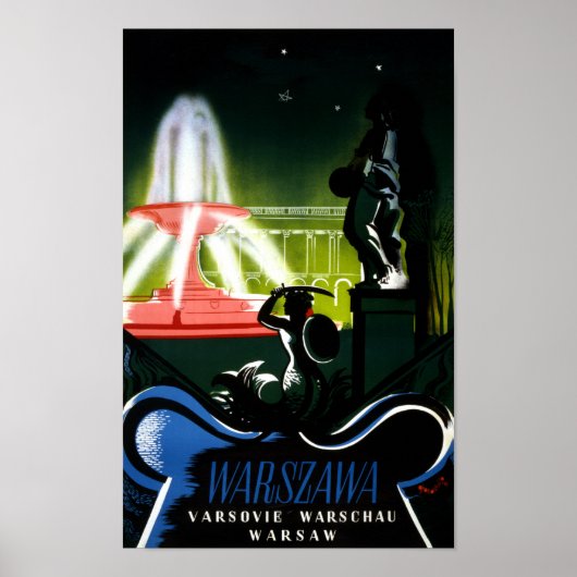 ワルシャワ・ポーランド・ヴィンテージ旅行ポスター復元 ポスター (正面)