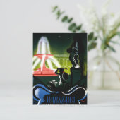 ワルシャワ・ポーランド・ヴィンテージ旅行ポスター復元 ポストカード (スタンド正面)