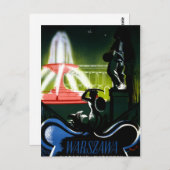 ワルシャワ・ポーランド・ヴィンテージ旅行ポスター復元 ポストカード (正面/裏面)