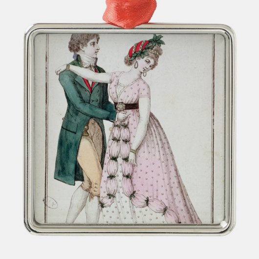 ワルツを踊るエレガントなカップル メタルオーナメント (正面)