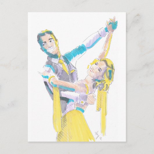 ワルツ社交ダンスダンサースケッチ ポストカード (正面)