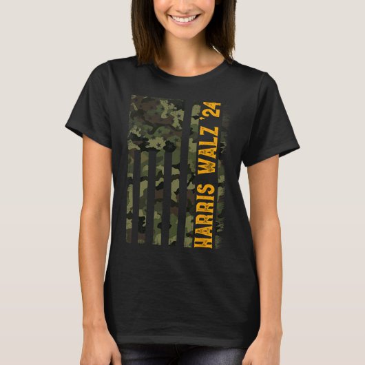 ワルツ2024年大統領の大統領選挙カマラ迷彩柄国旗 Tシャツ (正面)