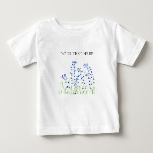 ワルベルの青い花　テキストを追加 水彩画の美しい絵 ベビーTシャツ (正面)