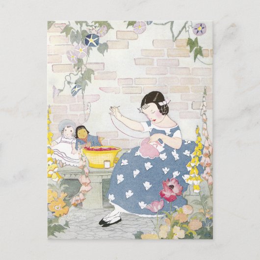 ワルワリアとケシの庭での裁縫 ポストカード (正面)