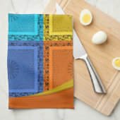 ワル市松模様にアートプリント キッチンタオル (四つ折り)