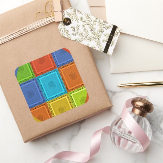 ワル市松模様にアートプリント スクエアシール (ギフト)