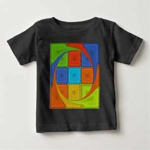 ワル市松模様にアートプリント ベビーTシャツ