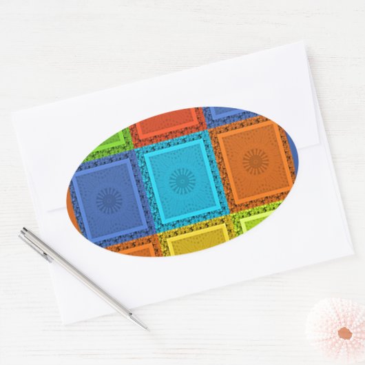 ワル市松模様にアートプリント 楕円形シール (封筒)