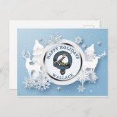 ワレスクランバッジと白いスタグスウィンター ポストカード (正面/裏面)