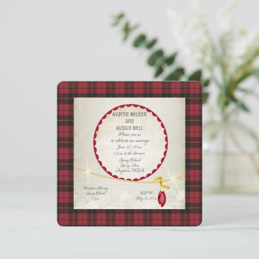 ワレスレッドタータンチェック庭園の結婚式 招待状 (スタンド正面)