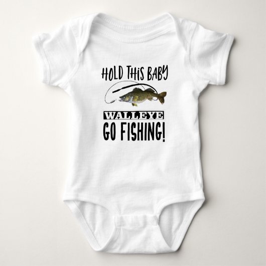 ワレーおもしろいエ魚釣りプンホールディングこのベビー笑わされる ベビーボディスーツ (正面)