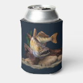 ワレー魚釣りイラストレーションワレー漁師 缶クーラー (缶裏面)