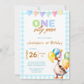 ワンおもしろい間抜けグースブルーボーイ1歳 招待状 (正面)