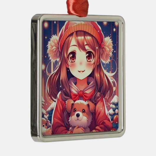 ワンかわいらしコとイヤーマフのアニメ少女 メタルオーナメント (右)