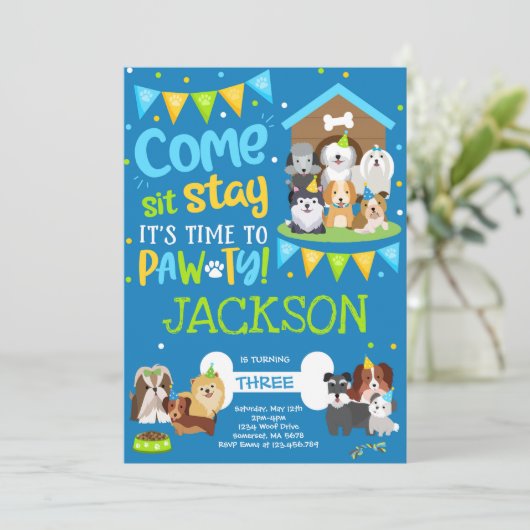 ワンちゃんパーティの招待状ドギー誕生日ポーティボーイ 招待状 (スタンド正面)