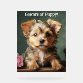 ワンちゃん可愛いヨークシャーのテリアの守護者に注意 アクリルサイン (正面)