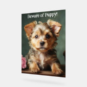 ワンちゃん可愛いヨークシャーのテリアの守護者に注意 アクリルサイン (傾斜)