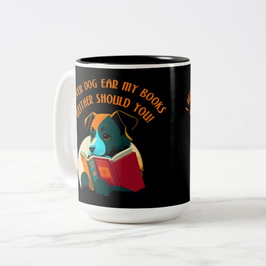 ワンちゃん犬の耳のユーモアを書く ツートーンマグカップ (正面左)