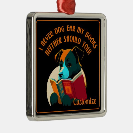 ワンちゃん犬の耳のユーモアを書く メタルオーナメント (右)