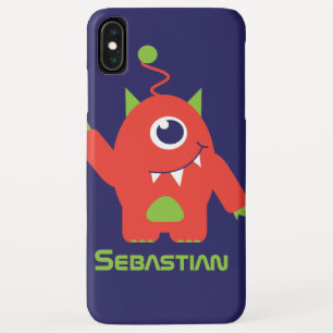 ワンアイドエイリアンキッズ名前をカスタムするオレンジブルー iPhone XS MAXケース