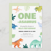 ワンアサウルス恐竜誕生日招待状 招待状 (正面/裏面)