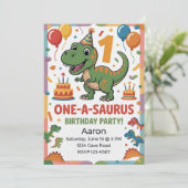ワンアザウルス 1歳の誕生日 | 緑の恐竜 招待状 (スタンド正面)