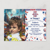 ワンアメリカンドゥー47月赤白青誕生日 インビテーションポストカード (正面)