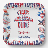ワンアメリカンドゥー47月赤白青誕生日 ペーパープレート (正面)