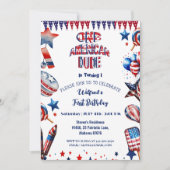 ワンアメリカンドゥー47月赤白青誕生日 招待状 (正面)