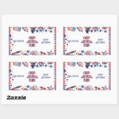 ワンアメリカンドゥー47月赤白青誕生日 長方形シール (シート)