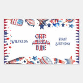 ワンアメリカンドゥー47月赤白青誕生日 長方形シール (正面)