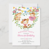 ワンイスおもしろいモンキー第1誕生日招待状 招待状 (正面)