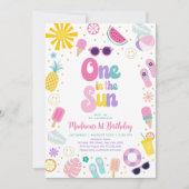 ワンインザサンガールプールパーティーサマー誕生日 招待状 (正面)
