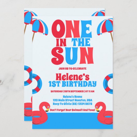 ワンインザサントロピカルビーチガール1st誕生日 招待状 (正面/裏面)