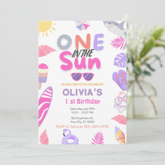 ワンインザサンピンクガールビーチ1stバースデーパーティー 招待状 (スタンド正面)