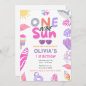ワンインザサンピンクガールビーチ1stバースデーパーティー 招待状 (正面/裏面)