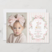 ワンエレガントグースピ間抜けックボウガール1st誕生日 招待状 (正面)