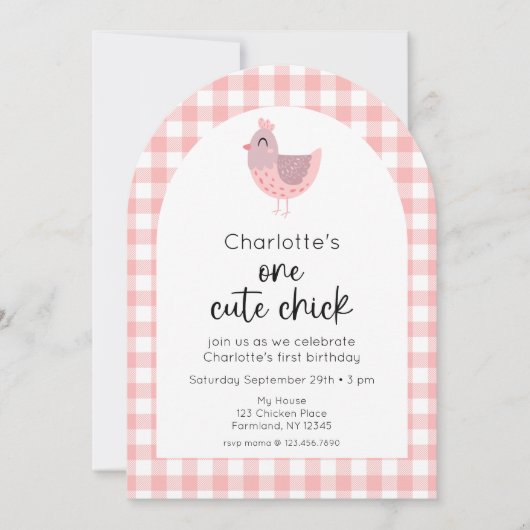 ワンカワイチック1歳の誕生日フォト招待状 招待状 (正面)