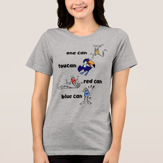 ワンカンオオハシ 赤缶 青缶 レディースTシャツ トライブレンドＴシャツ (正面)