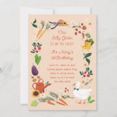 ワンガウ間抜けピーチ農家ガーデンテーマ誕生日 招待状 (正面)