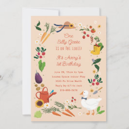 ワンガウ間抜けピーチ農家ガーデンテーマ誕生日 招待状