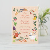 ワンガウ間抜けピーチ農家ガーデンテーマ誕生日 招待状 (スタンド正面)