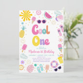 ワンガールクールサマープールパーティーファースト誕生日 招待状 (スタンド正面)