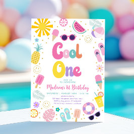 ワンガールクールサマープールパーティーファースト誕生日 招待状