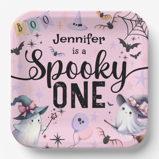 ワンガール不気味かわいい幽霊ハロウィーン1歳の誕生日 ペーパープレート (正面)