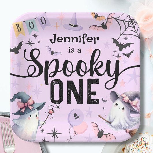 ワンガール不気味かわいい幽霊ハロウィーン1歳の誕生日 ペーパープレート