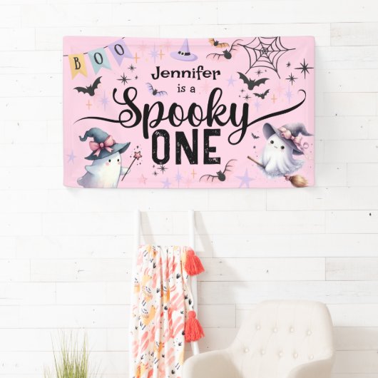 ワンガール不気味かわいい幽霊ハロウィーン1歳の誕生日 横断幕 (インサイチュ)