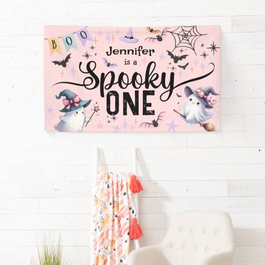 ワンガール不気味かわいい幽霊ハロウィーン1歳の誕生日 横断幕 (インサイチュ)